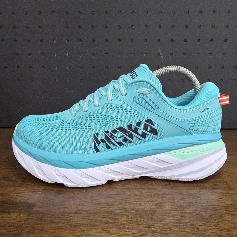 Hoka One One Bondi 7 Running Shoes Womens 8.5 Aquarelle Turquoise Mesh Road - Picture 7 of 13